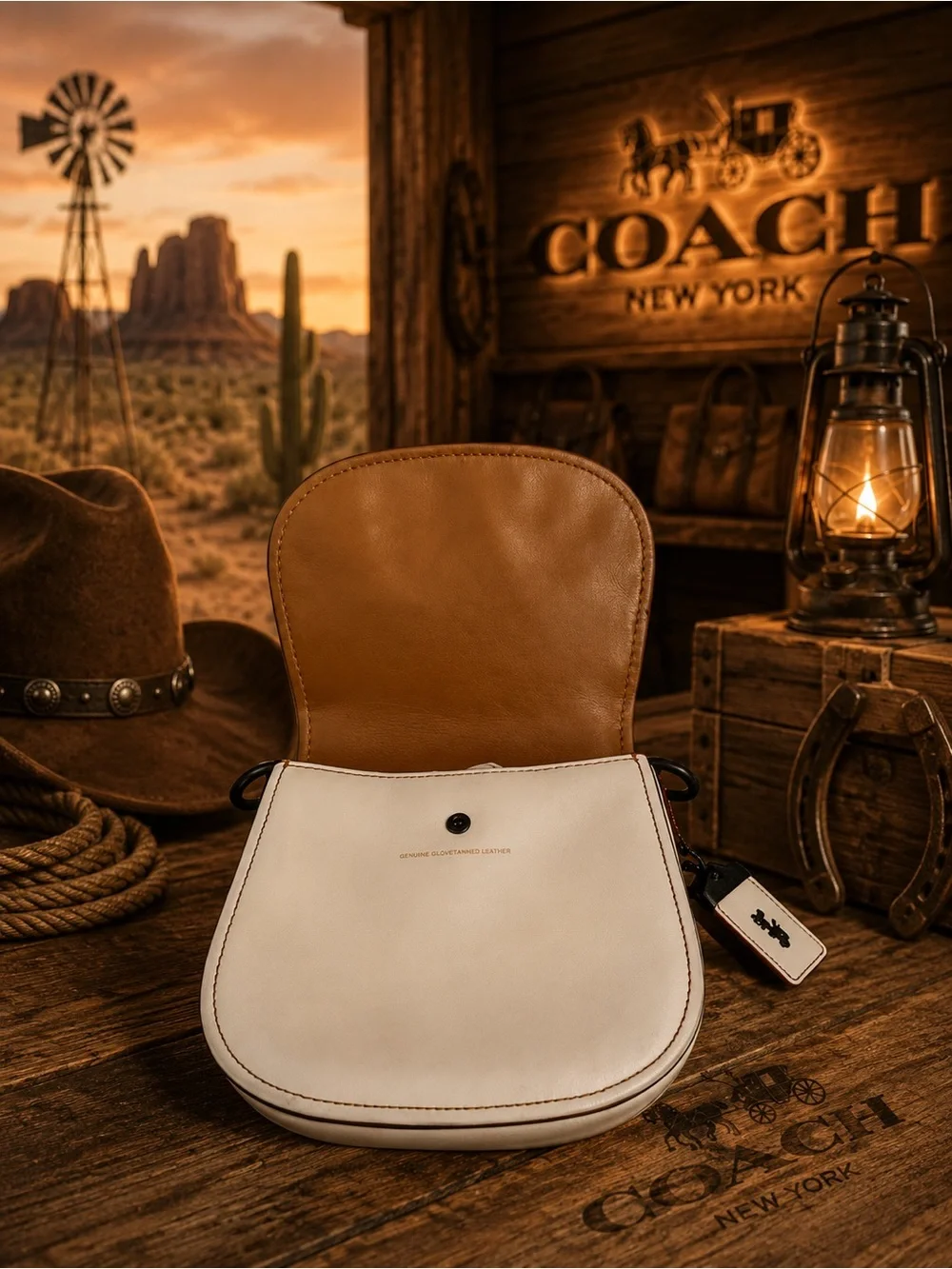 Coach 1941 Western Rivet Saddle Bag, crafted in smooth chalk-white glovetanned